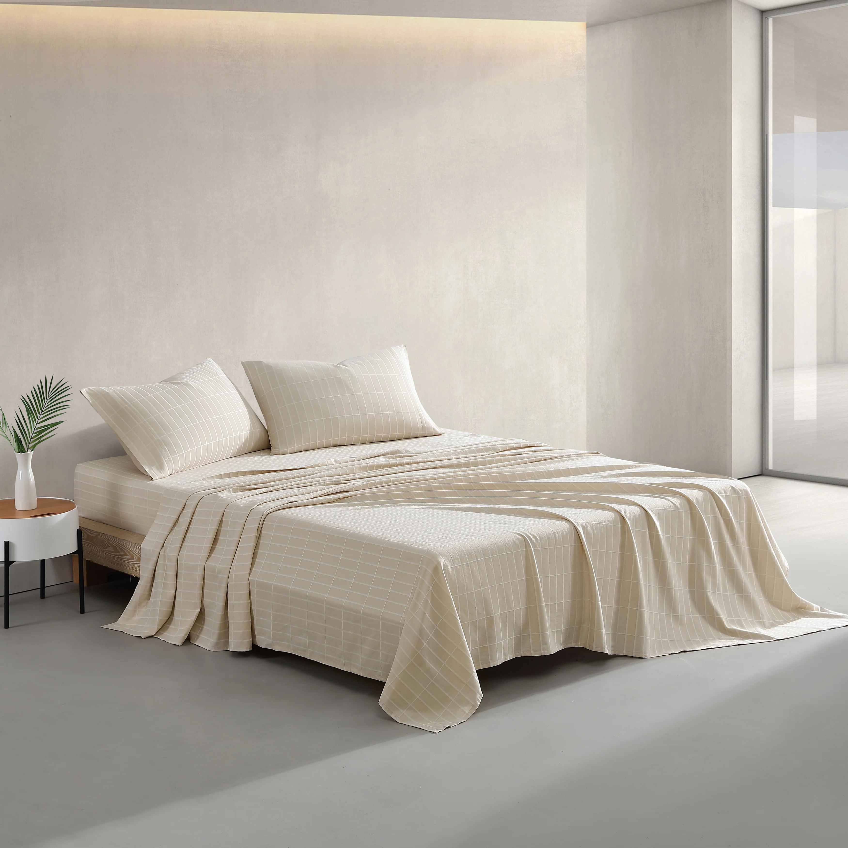 Marimekko Pieni Tiiliskivi Open Light Beige Queen Sheet Set - Image 4